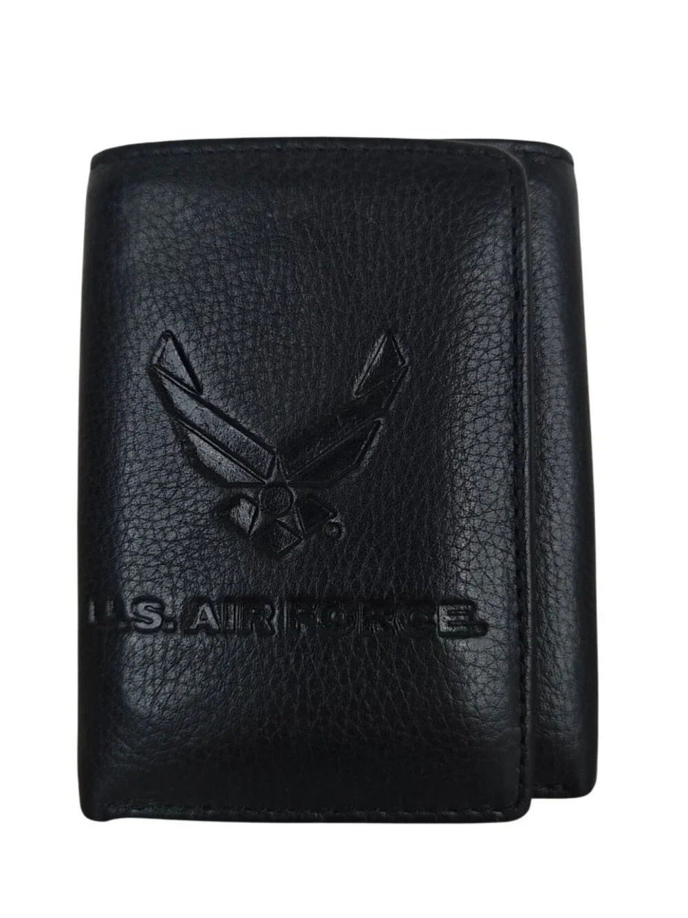 NEW U.S. Air Force Black Genuine Leather Trifold Wallet Modern Embossed Emblem